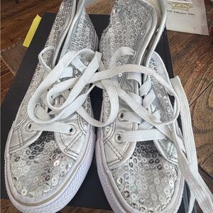 Balera Silver Sequin Lace-Up Sneakers with White Laces